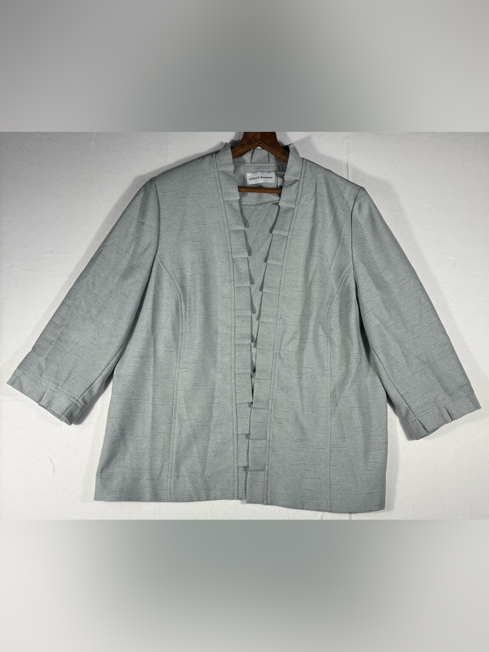 Alfred Dunner Women’s 12 Light Gray Open-Front Blazer with Pleated Detailing